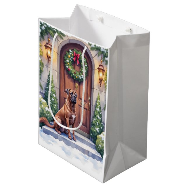 Cane Corso Grand Door Evergreen Christmas Art Medium Gift Bag (Front Angled)