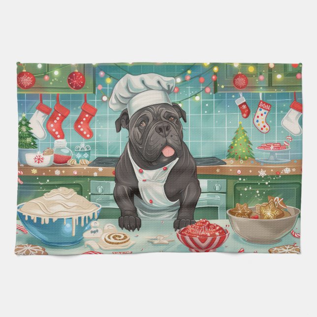 Cane Corso Holiday Baking: Festive Christmas Kitchen Towel (Horizontal)
