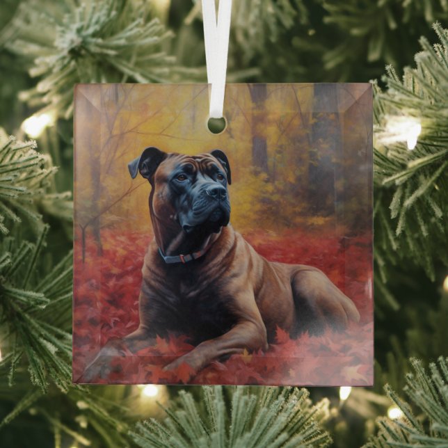 Cane Corso in Autumn Leaves Fall Inspire  Glass Ornament (Insitu)