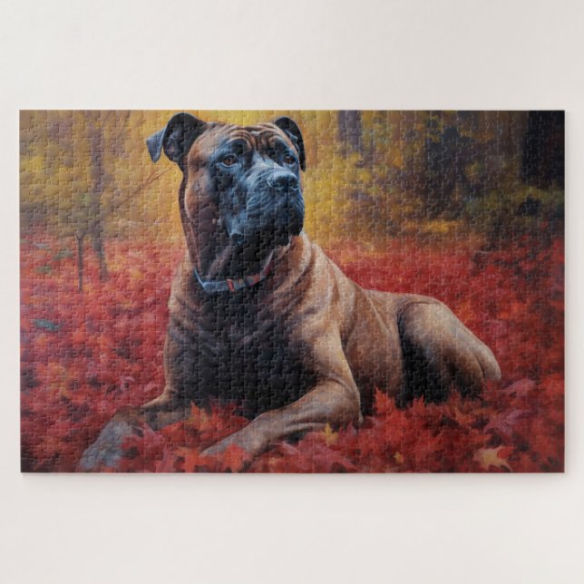 Cane Corso in Autumn Leaves Fall Inspire  Jigsaw Puzzle (Horizontal)