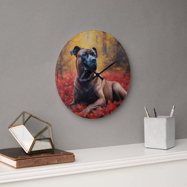 Cane Corso in Autumn Leaves Fall Inspire  Large Clock (Office)
