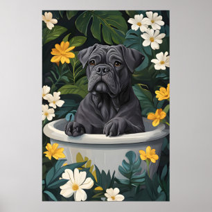Cane Corso In Bathtub Poster, Funny Dog Poster