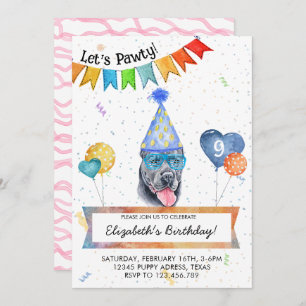 Cane Corso Lets Pawty Dog Birthday Party Invitation