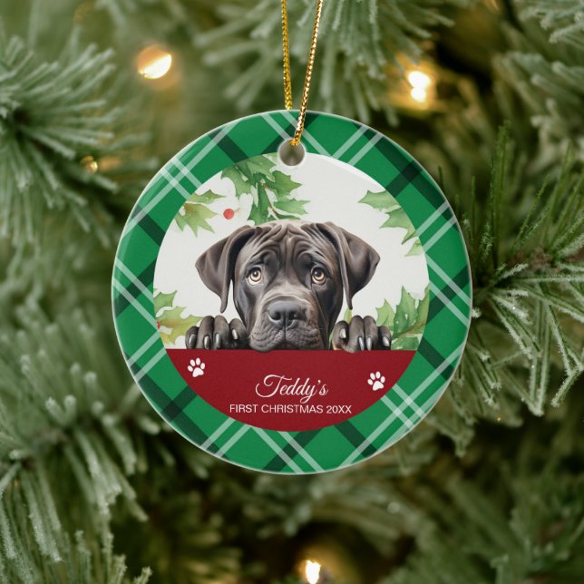 Cane Corso Personalized First Christmas Ceramic Ornament (Tree)