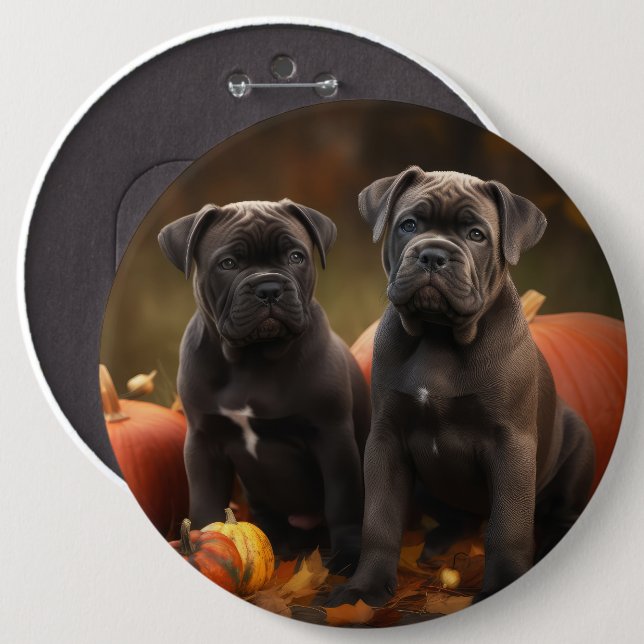 Cane Corso Puppy Autumn Delight Pumpkin 6 Inch Round Button (Front & Back)