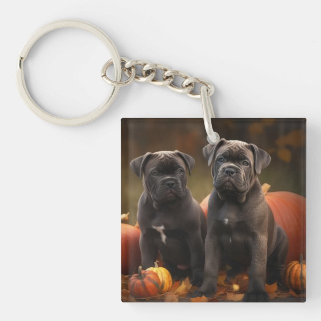 Cane Corso Puppy Autumn Delight Pumpkin Keychain (Front)