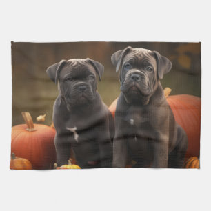 Cane Corso Puppy Autumn Delight Pumpkin Kitchen Towel