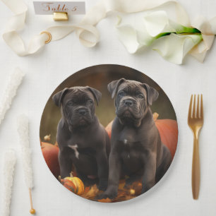 Cane Corso Puppy Autumn Delight Pumpkin Paper Plate
