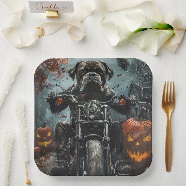 Cane Corso Riding Motorcycle Halloween Scary Paper Plate (Wedding)