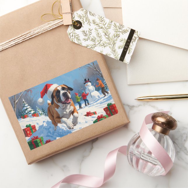 Cane Corso Running in Snow with Christmas Hat Sticker (Gifting)