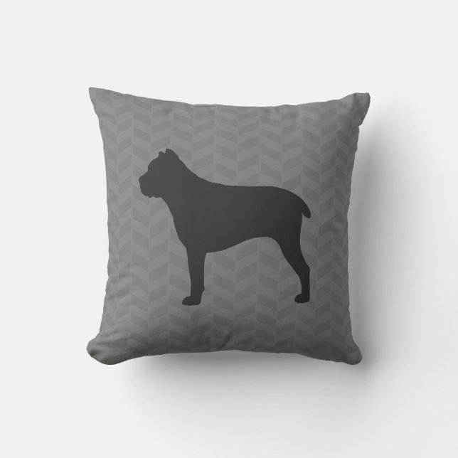 Cane Corso Silhouette Grey Herringbone Throw Pillow (Front)