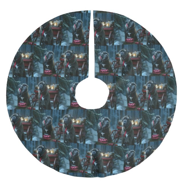 Cane Corso Snowy Sleigh Christmas Decor Brushed Polyester Tree Skirt (Front)
