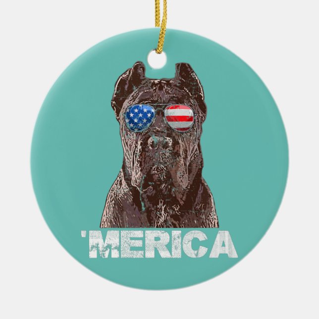 Cane Corso Sunglasses American USA Flag 4th Of Ceramic Ornament (Front)