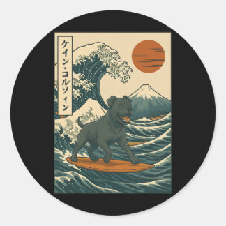 Cane Corso Surfing Japanese Wave  Classic Round Sticker