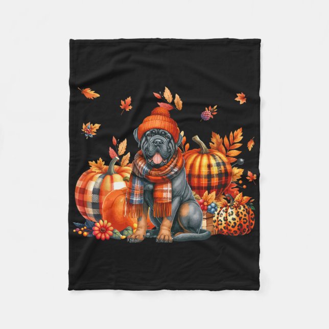 Cane Corso Thanksgiving Leopard Pumpkins Fall Leav Fleece Blanket (Front)