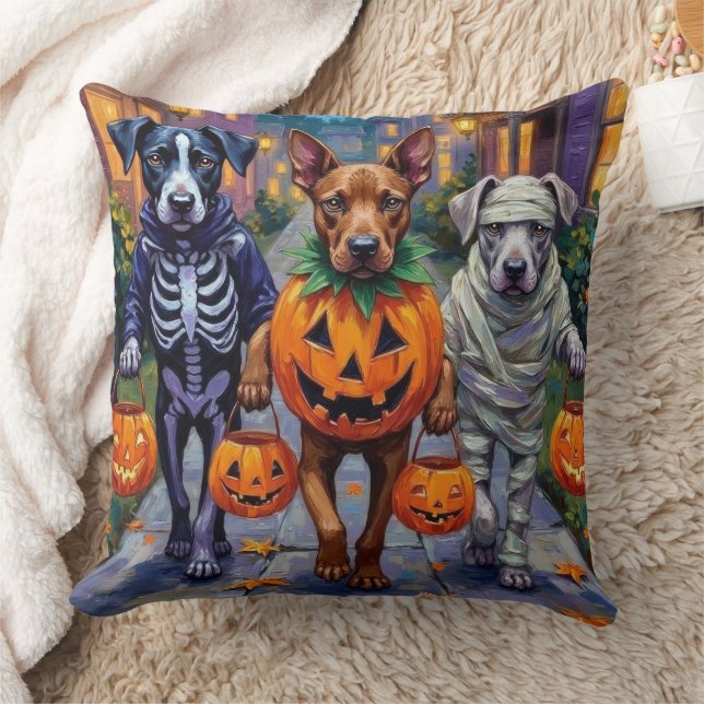 Cane Corso Trick-or-Treating in Halloween Costumes Throw Pillow (Blanket)