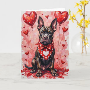Cane Corso Valentine Dog Sitting with Hearts Red Card