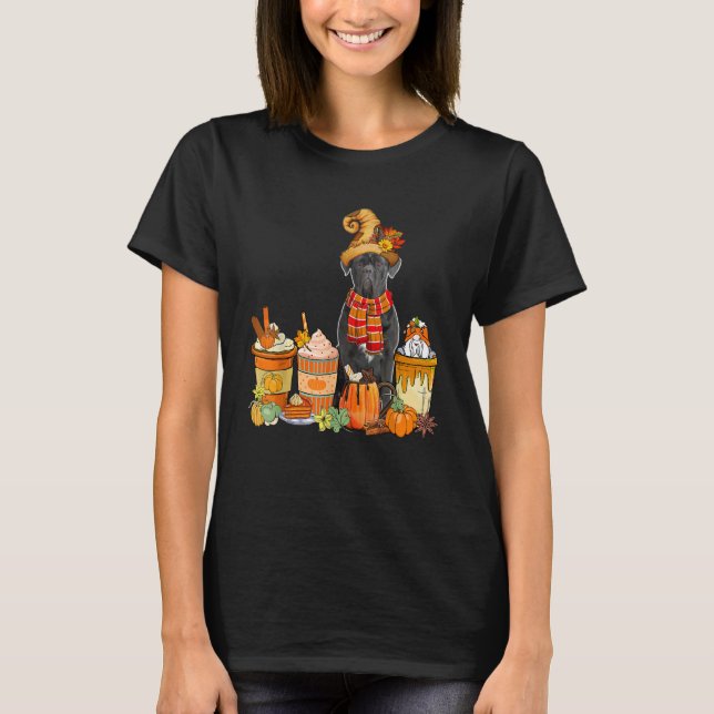 Cane Corso Wearing Hat With Coffee Cups Fall Pumpk T-Shirt (Front)