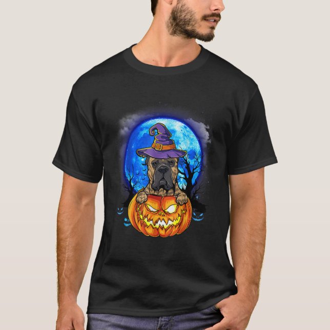 Cane Corso Witch Hat Pumpkin Scary Halloween Dog L T-Shirt (Front)