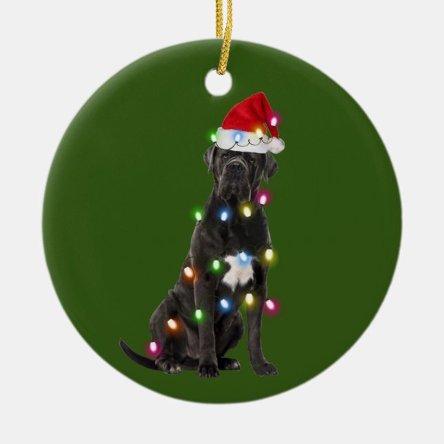 Cane corso With Christmas Scafts Santa Hat Ceramic Ornament (Front)