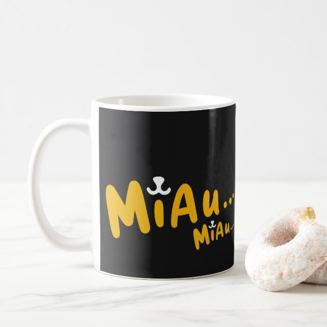 Caneca with Cat's Escape - Black and Yellow Coffee Mug (With Donut)