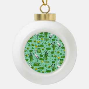 Canes, herons, lilies: vintage swarm. ceramic ball christmas ornament
