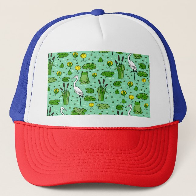 Canes, herons, lilies: vintage swarm. trucker hat (Front)