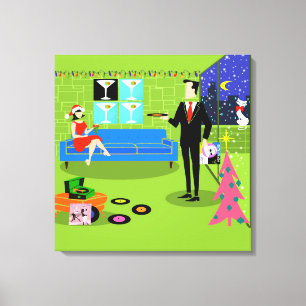 Canevas Retro Urbain De Noël Couple Étitré
