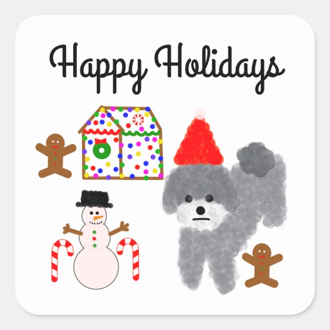 Caniche gris Noël #1-2 Stickers (Devant)
