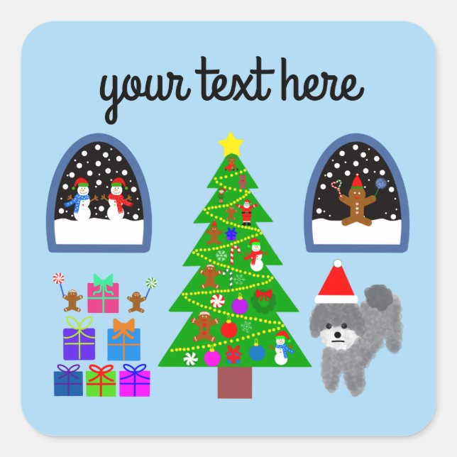 Caniche gris Noël #4 Stickers (Devant)