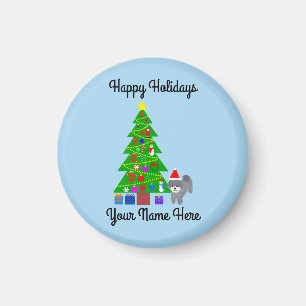 Caniche gris Noël #5 Aimant rond