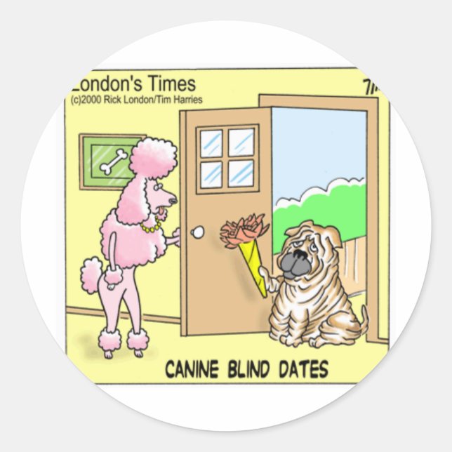 Canine Blind Dates Funny Dog Cartoon Gifts & Tees Classic Round Sticker (Front)