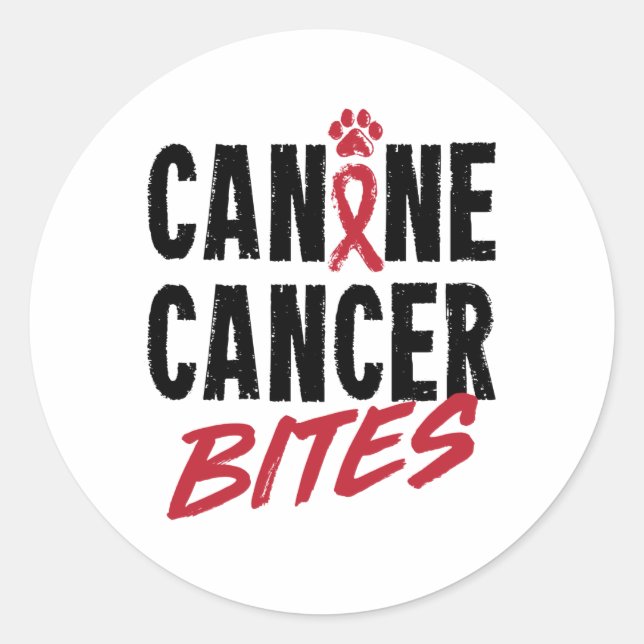 Canine Cancer Bites Dog Carcinoma Awareness Classic Round Sticker (Front)