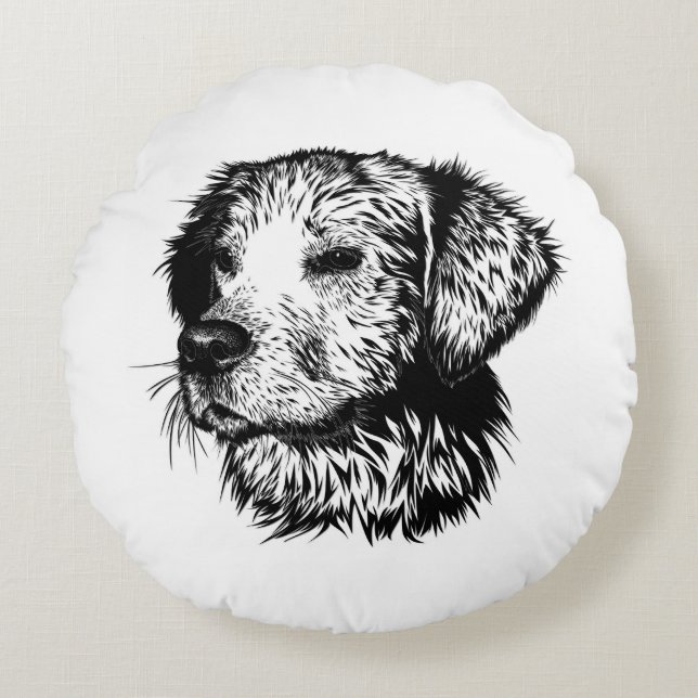 Canine Head Sketch  Round Pillow (Front)