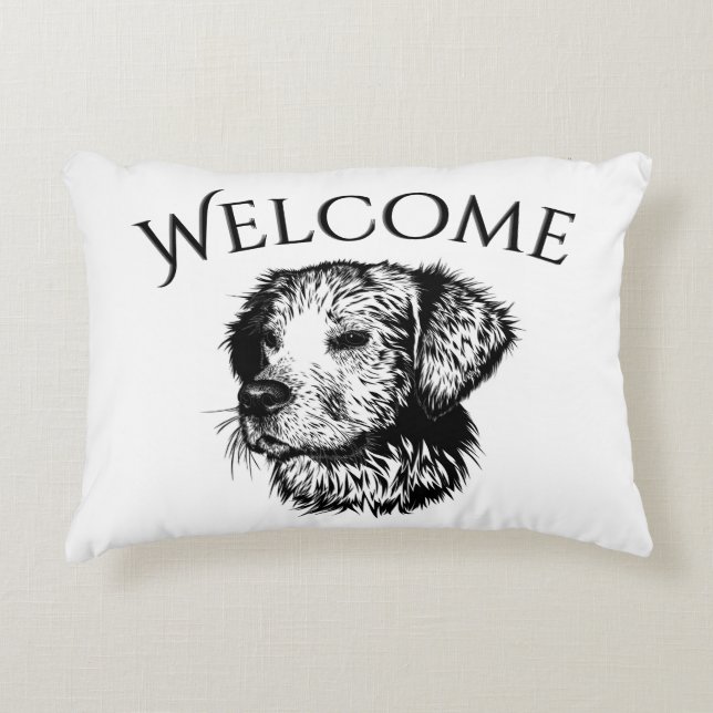 Canine Head Sketch Welcome Accent Pillow (Front)