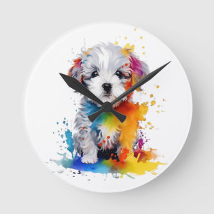 Canine Splash, sweet dog Round Clock