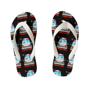 Canine Unit Policeman and Police Dog In Police Car Kid's Flip Flops