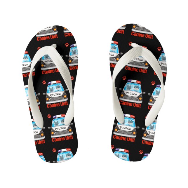 Canine Unit Policeman and Police Dog In Police Car Kid's Flip Flops (Footbed)