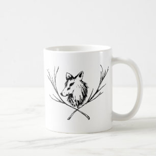 Canine With Branches Black and White Coffee Mug
