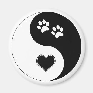 Canine Yin Yang Heart and Dog Paws Magnet