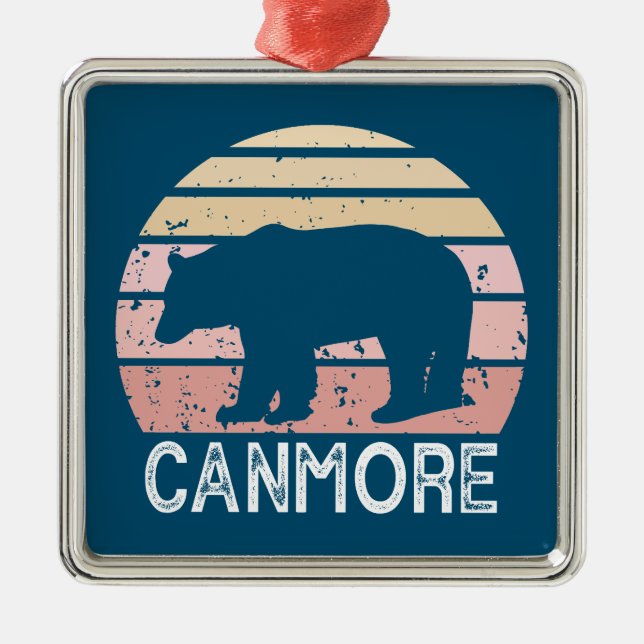 Canmore Alberta Retro Bear Metal Ornament (Front)