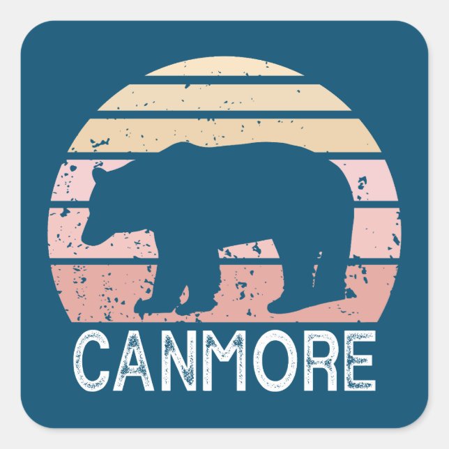 Canmore Alberta Retro Bear Square Sticker (Front)