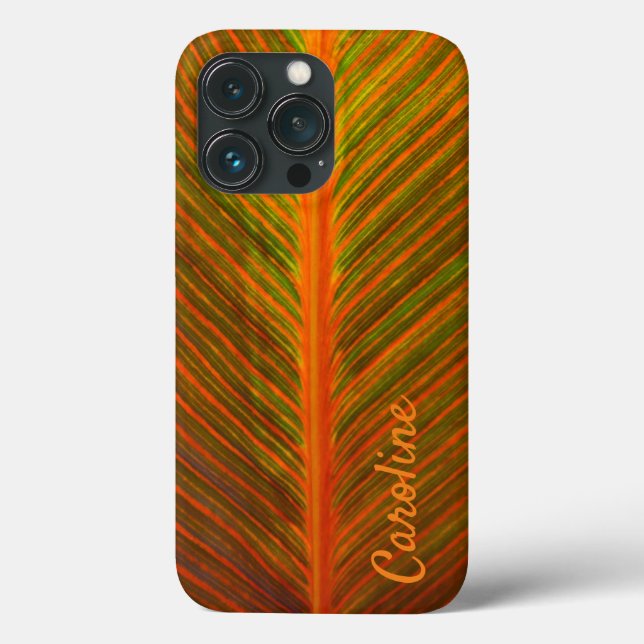 Canna Leaf Orange and Green Stripe Custom Name Case-Mate iPhone Case (Back)