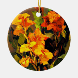 Canna Lilies, floral painting by Franz Bischoff, Ceramic Ornament
