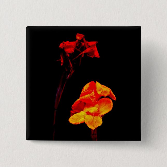 Canna Lilies on Black 2 Inch Square Button (Front)