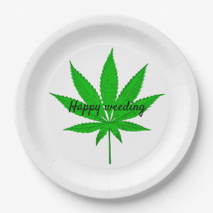 Cannabis, Happy Weeding Wedding Pun Paper Plate