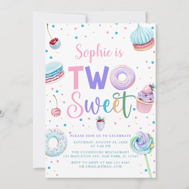 Canndy Doughnut Two Sweet 2nd Birthday Girl Invitation (Front)
