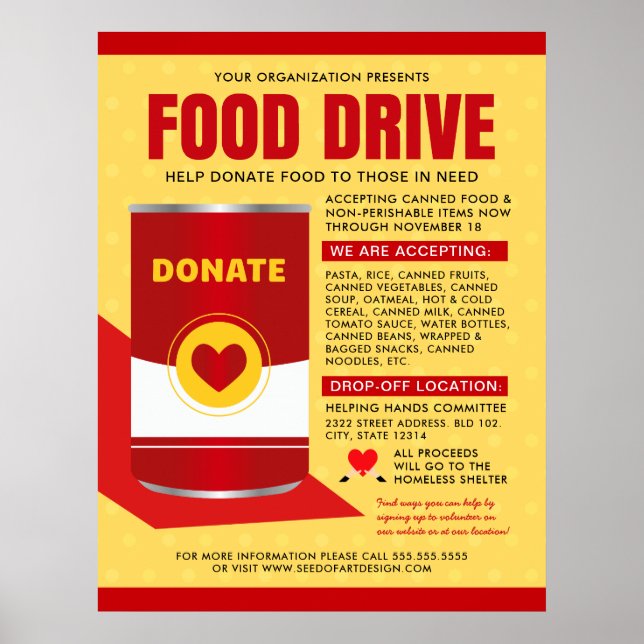 Canned Food Drive Charity Fundraiser Flyer Poster (Front)