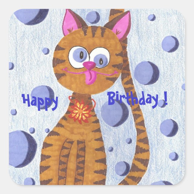 Cannelle le chat Joyeux Anniversaire ! Autocollant (Devant)