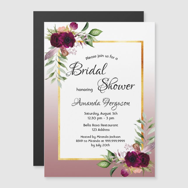 Cannelle rose douche nuptiale invitation magnétiqu (Devant / Derrière)
